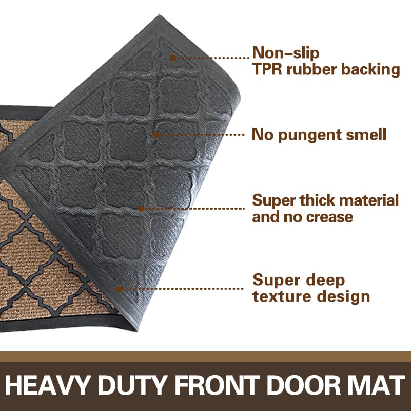 Qingbei Rina Outdoor Mats for Front Door,80x120cm Heavy Duty Front Door Mat Outside Non Slip Washable,Entrance Door Mats,Waterproof Rubber Back Door