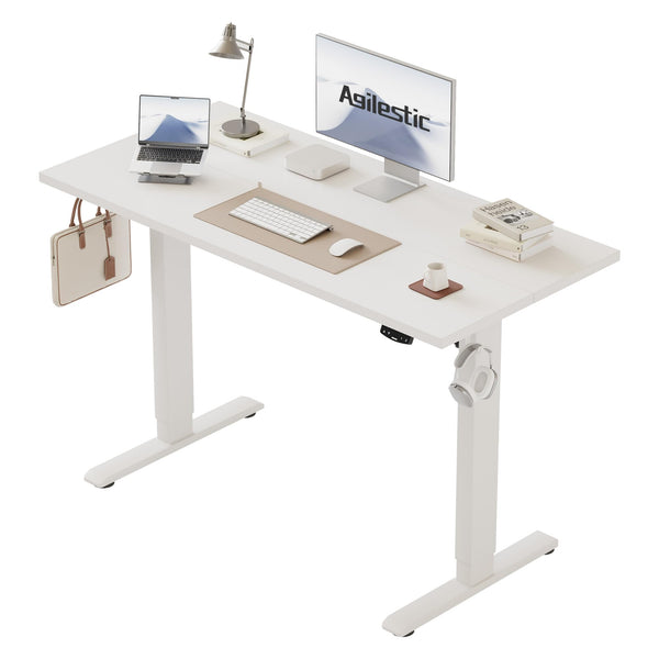 Agilestic L-Shaped Electric Standing Desk, 140cm Height Adjustable Sit-Stand Desk for Home Office, Ergonomic Computer Desk with Spliced Board, White