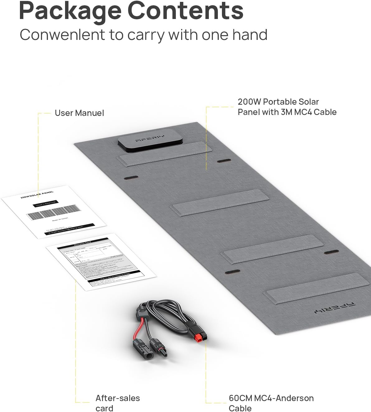 AFERIY Portable Solar Panel Kit 200W 22V, Foldable Monocrystalline Solar Panel ETFE with Free-Standing Supports, Junction Box, IP65 for Solar Generator Off-Grid Living