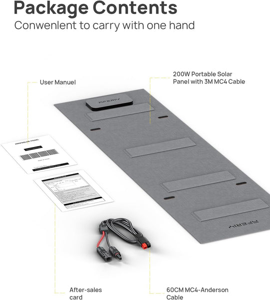 AFERIY Portable Solar Panel Kit 200W 22V, Foldable Monocrystalline Solar Panel ETFE with Free-Standing Supports, Junction Box, IP65 for Solar Generator Off-Grid Living