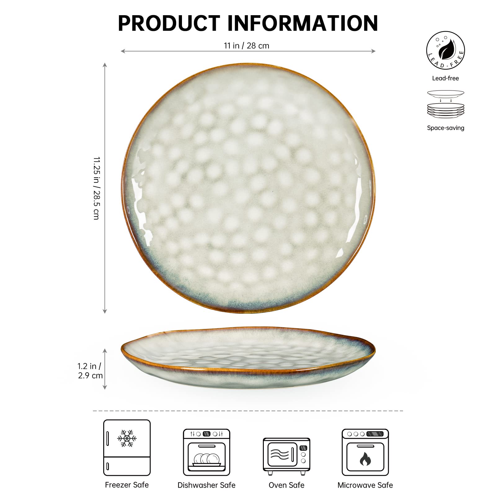 Henten Home Dinner Plate Set, 4-Piece Stoneware Dinnerware, Beige Dessert & Breakfast Plates, 28 cm