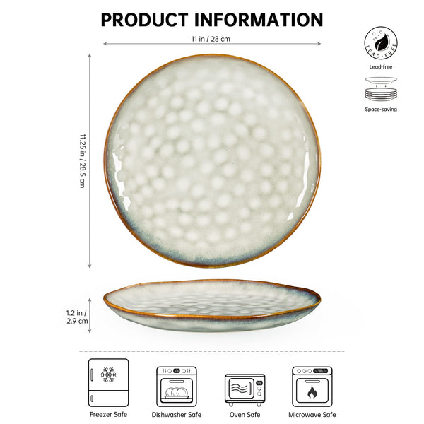 Henten Home Dinner Plate Set, 4-Piece Stoneware Dinnerware, Beige Dessert & Breakfast Plates, 28 cm