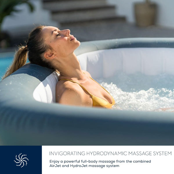 Lay-Z-Spa Santorini Pro Built in LED Light, 10 HydroJet System, Integrated Seats and Foot Massager Inflatable Hot Tub with Freeze Shield Technology, 5-7 Person, Grey