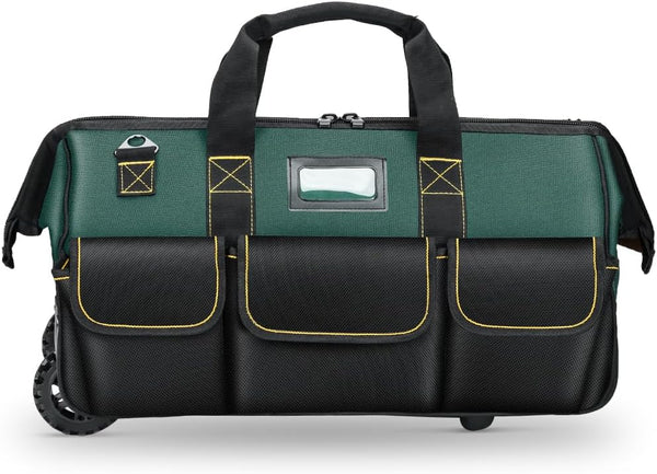 WINHUNT 22'' Rolling Tool Bag with Wheels, Adjustable Telescopic Handle Tool Bag Trolley Wide Mouth Storage Organizer, Green