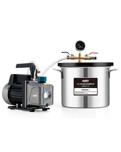 ORION MOTOR TECH 18.9 L Vacuum Chamber with Pump Kit, 3.5 cfm Vacuum Pump and Chamber Kit with Tempered Glass Lid 1.5 m Hose, Vacuum Degassing Chamber Kit for Stabilizing Wood Degassing Silicone Resin