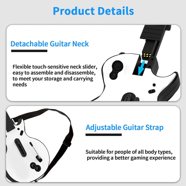 NBCP Wireless Guitar Controller for PC & PS3 - Guitar Hero 3/4/5 & Rock Band 1/2 Games - With Straps & Wireless Dongle, White