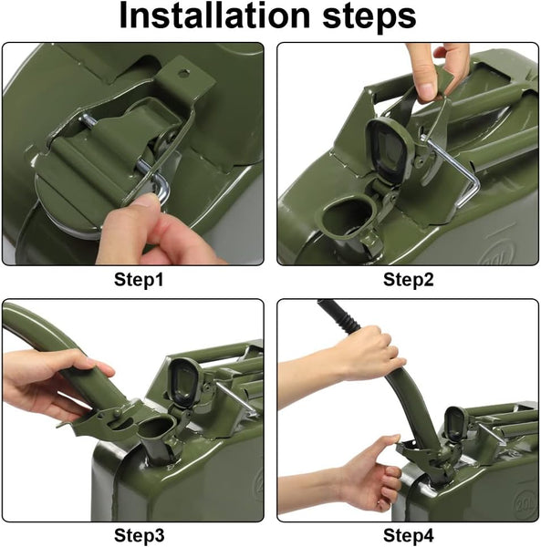 Karlhome 20 Litre 5 Gallon Metal Gas Can Fuel Tank Can Petrol Diesel Storage Can Portable with Spout System, for Automobile Vehicle Off Road Emergency Supply, Green