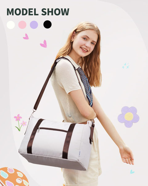 Narwey for Ryanair Cabin Bag 40x20x25 Underseat Ryan Air Bag Foladble Travel Duffel Hospital Carry on Hand Luggage Holdall Weekend Overnight Bag for Women and Men 20L (Beige with Green Straps)