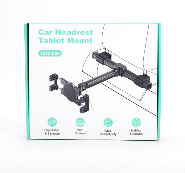 Rolgno Tablet Holder for Car, [Folding Extension Arm] Adjustable Headrest Holder Stand for Kids, Tablet Mount Back Seat Compatible with iPad Pro/Air/Mini, Galaxy Tab & 4.7-12.9" Devices