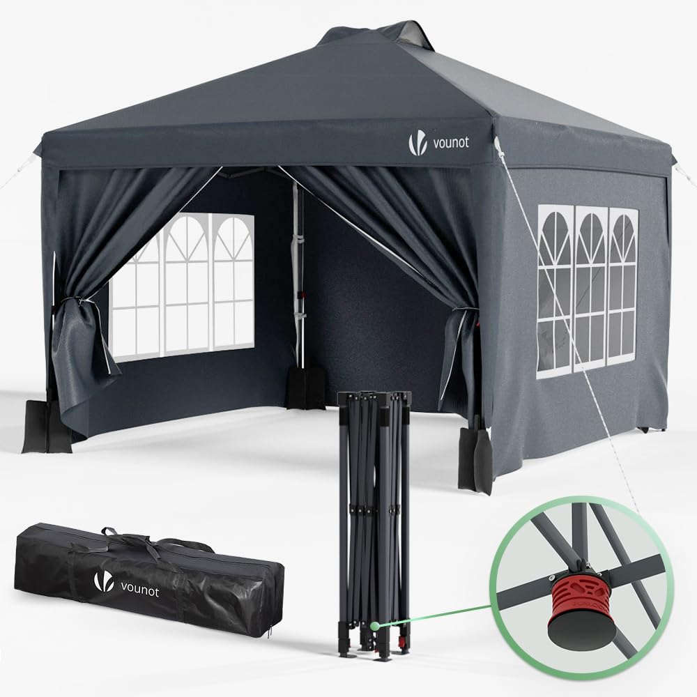 VOUNOT® 3m x 3m Pop Up Heavy Duty Gazebo with Sides, Central Lock System & 4 Weight Bags & Carry Bag, Marquee Garden Party Tent Outdoor, Green