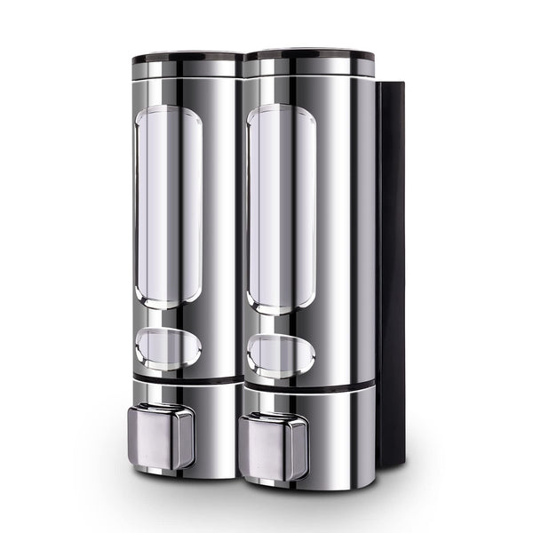 ILIKEPOW Soap Dispenser Manual ABS Wall Mount for Shower Gel, Hair Shampoo or Hand Cleanser 2x 400ml Chrome