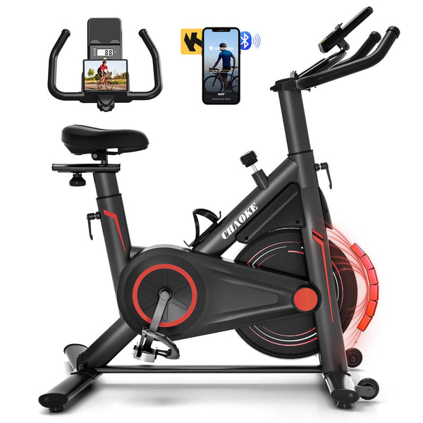 Exercise Bike, CHAOKE Stationary Bike for Home Fitness, Ultra-Quiet Magnetic Resistance Indoor Cycling Bike, Large Tablet Holder, Comfortable Seat, LCD Display, Strength Training