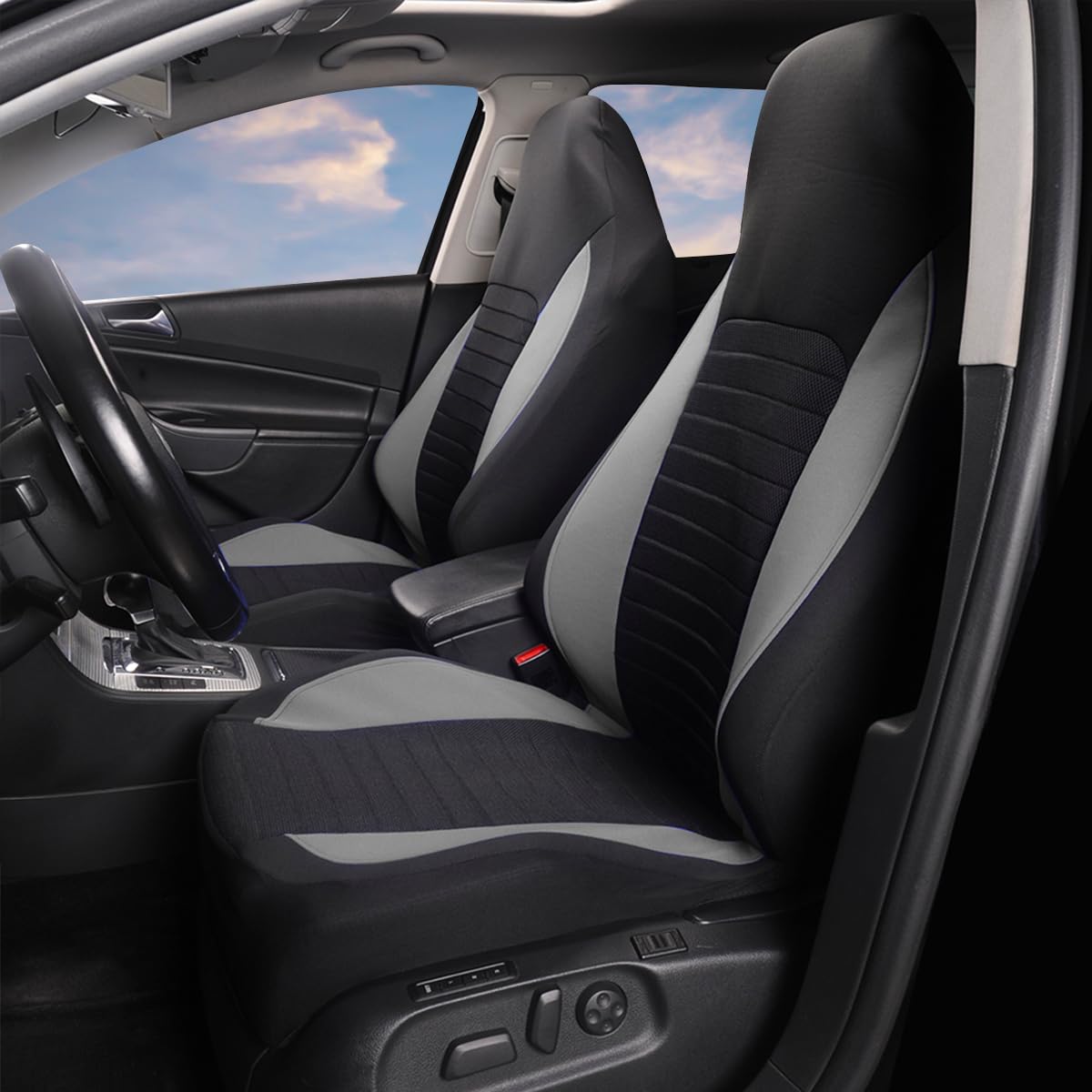 AUTOYOUTH Car Seat Covers Simple Bucket Style Universal Front Pair Fit for Car Truck SUV Van Seat Covers Car Seat Protector, Beige