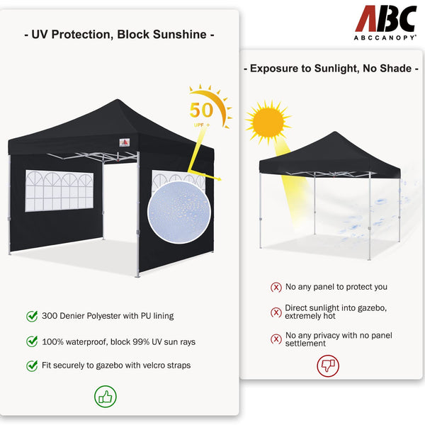 ABCCANOPY 2 Pack of 3M Gazebo Marquee Replacement Exchangeable Side Panel Wall Panels Walls,Black