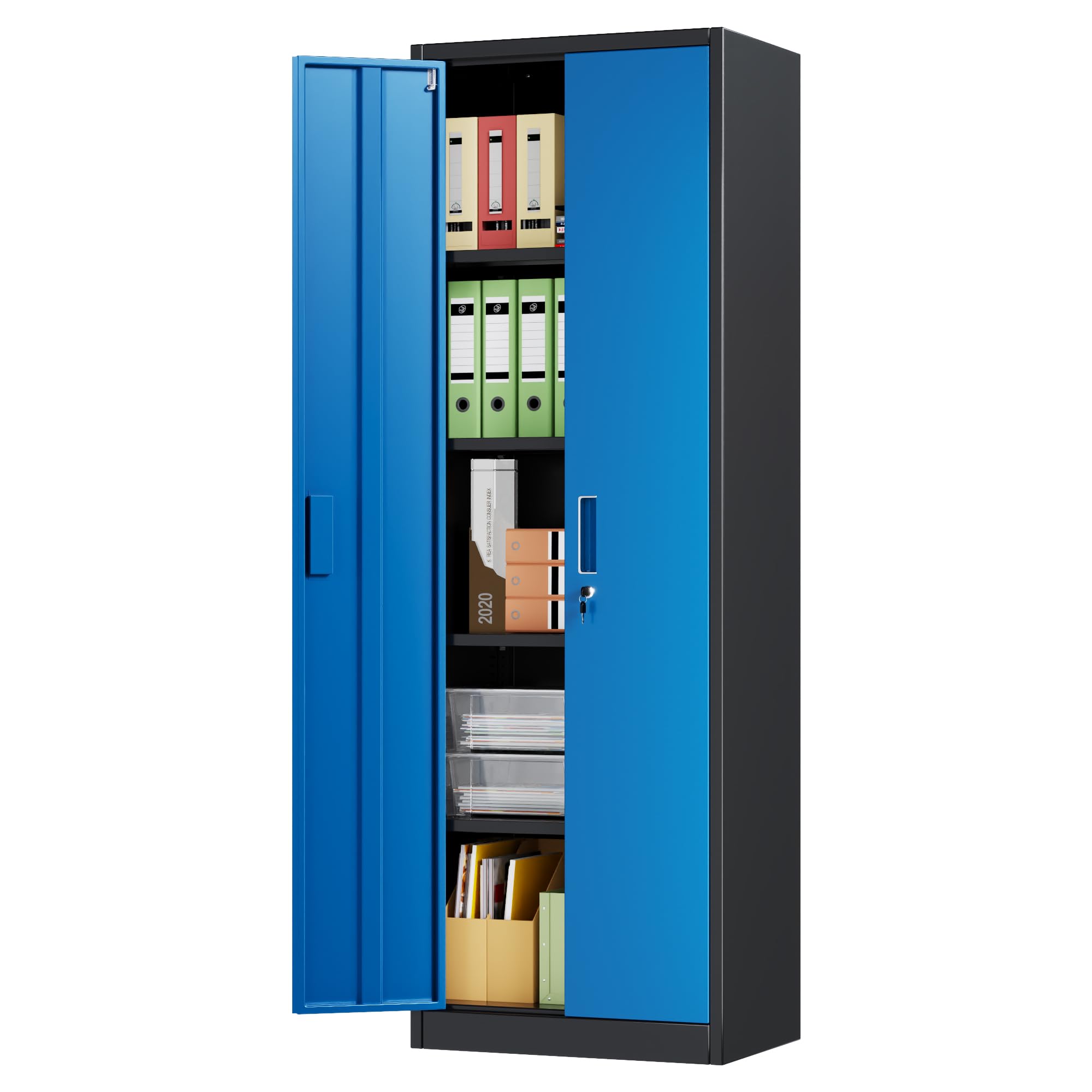 Metal Storage Cabinet with 2 Door and 3 Adjustable Shelves,140X80x40CM Steel Cabinet for Warehouse,Garage,Home,Office,Easy Assemble Required(Black/White)