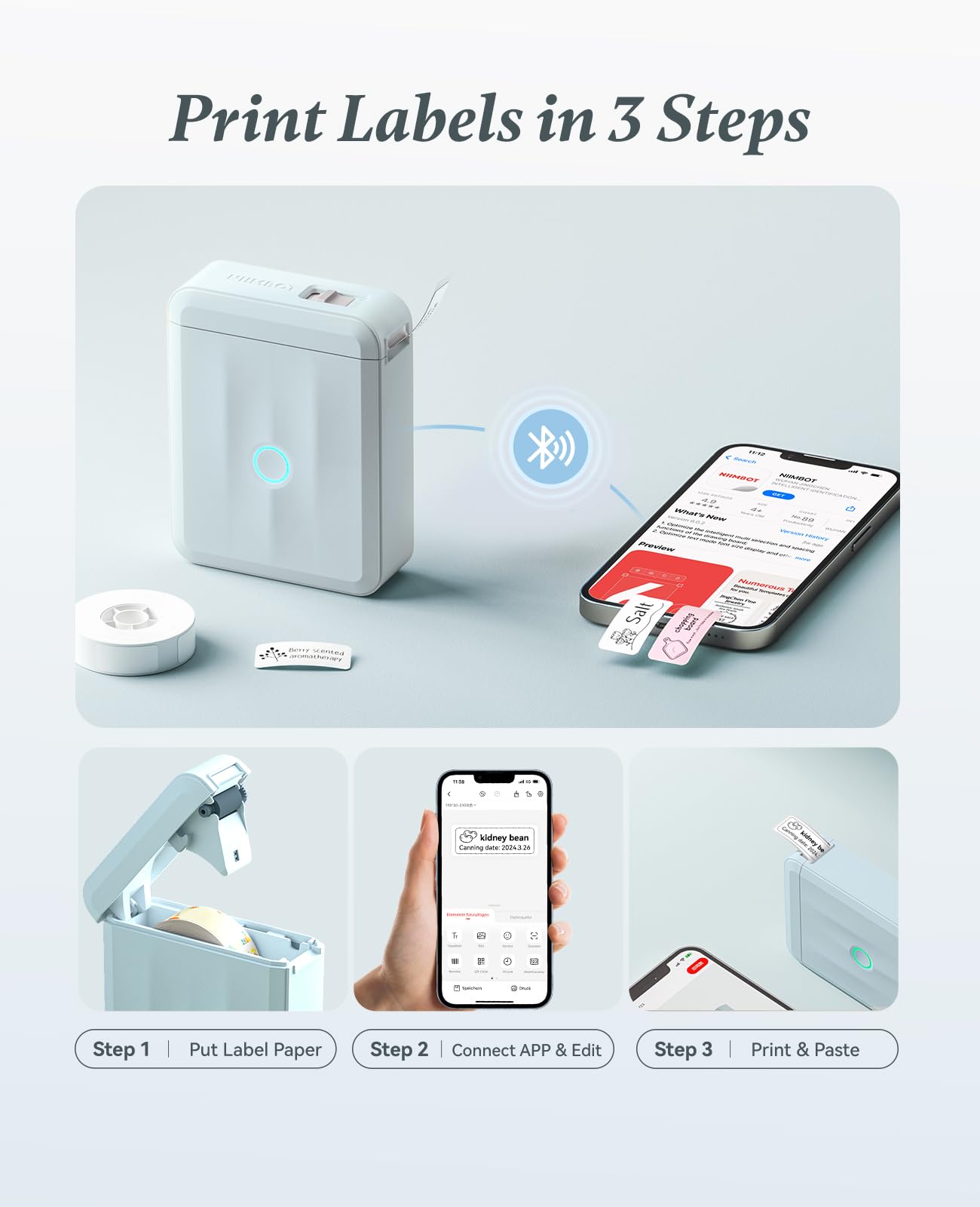 NIIMBOT Label Maker Machine, D110 Upgraded Version Sticker Printer Maker with 1 Roll White Starter Label Paper, Thermal Label Printer for School Office Home Organization