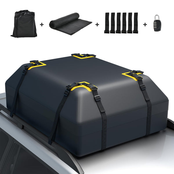COSTWAY 15/21 Cubic Feet Car Roof Bag, 100% Waterproof Roofing Cargo Carrier with Anti-Slip Mat, Combination Lock & Straps, Rooftop Luggage Storage Box (Black, 21 Cubic Ft/600L)