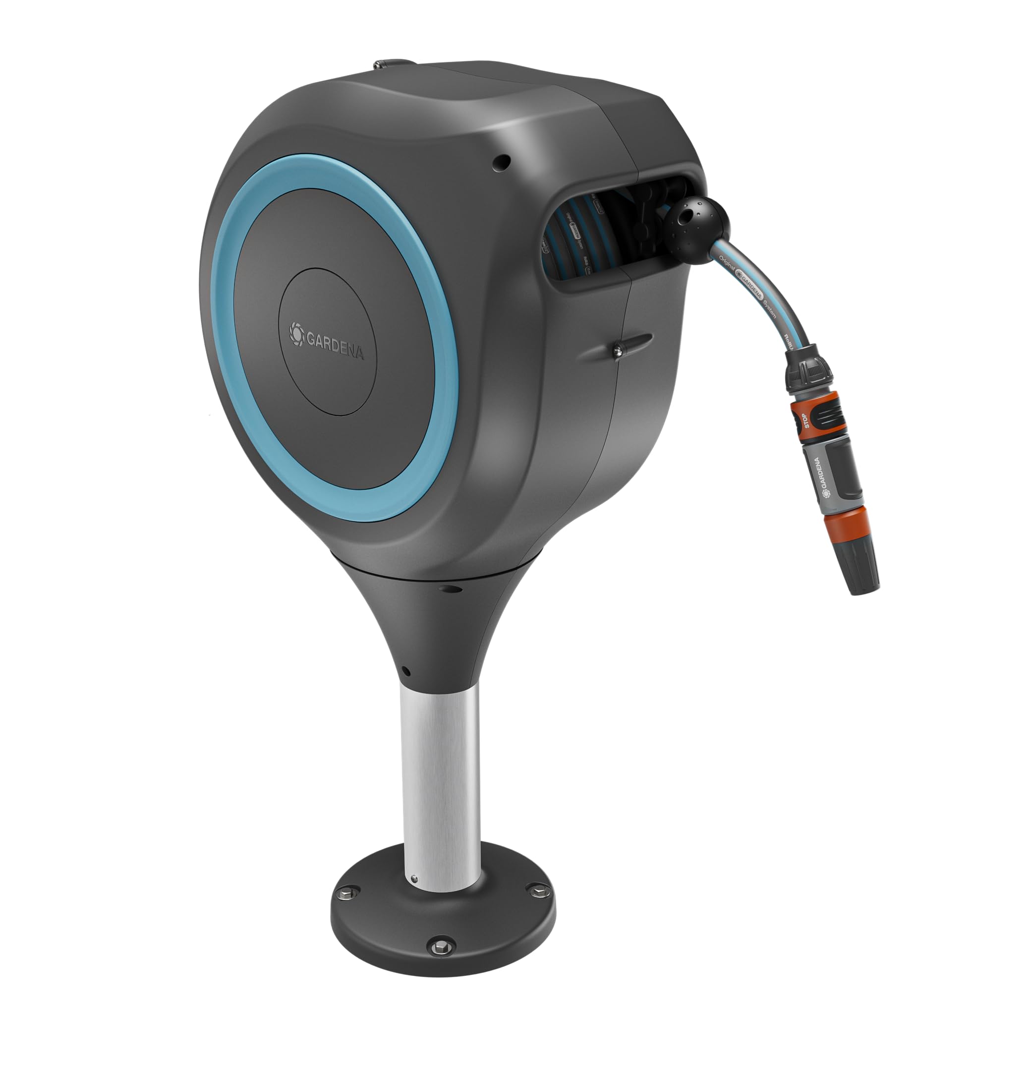 Gardena Patio Hose Box Rollup S: Weatherproof Box with roll-up Technology and 15m Hose, Irrigation of Small Gardens with Patio, Automatic retraction,