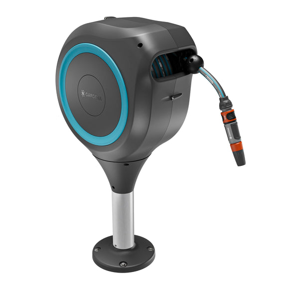 Gardena Patio Hose Box Rollup S: Weatherproof Box with roll-up Technology and 15m Hose, Irrigation of Small Gardens with Patio, Automatic retraction,