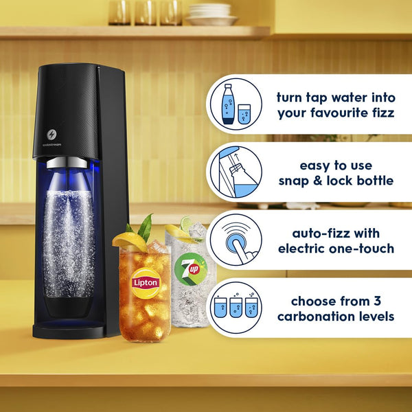 SodaStream - Terra Sparkling Water Maker, Quick Connect CO2 System, Includes 60L Gas Cylinder, BPA-Free 1L Bottle, Eco-Friendly & Reduces Plastic Waste, Black