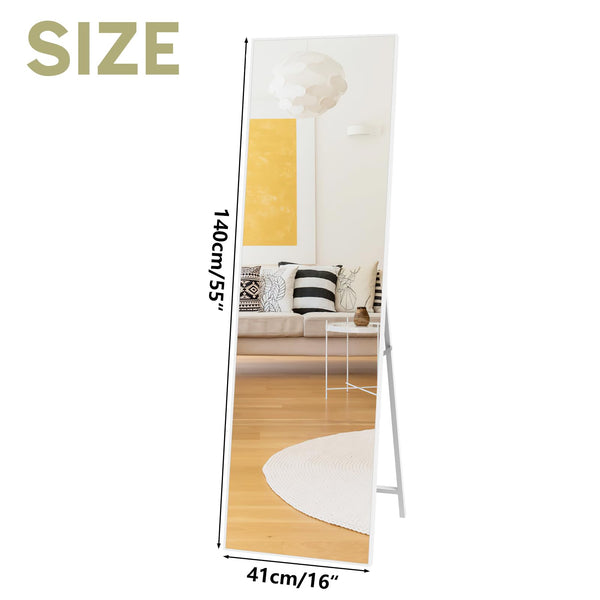 Hoikwo Full Length Mirror 55.12x16.15 inches,Standing Mirror 140x41cm with White Frame for Bedroom, Living Room or Bathroom