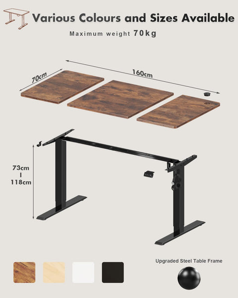 Devoko Electric Standing Desk 120x60cm Sit Stand Table Height Adjustable with Backpack Hook and Memory Smart Pannel, Home Office, White