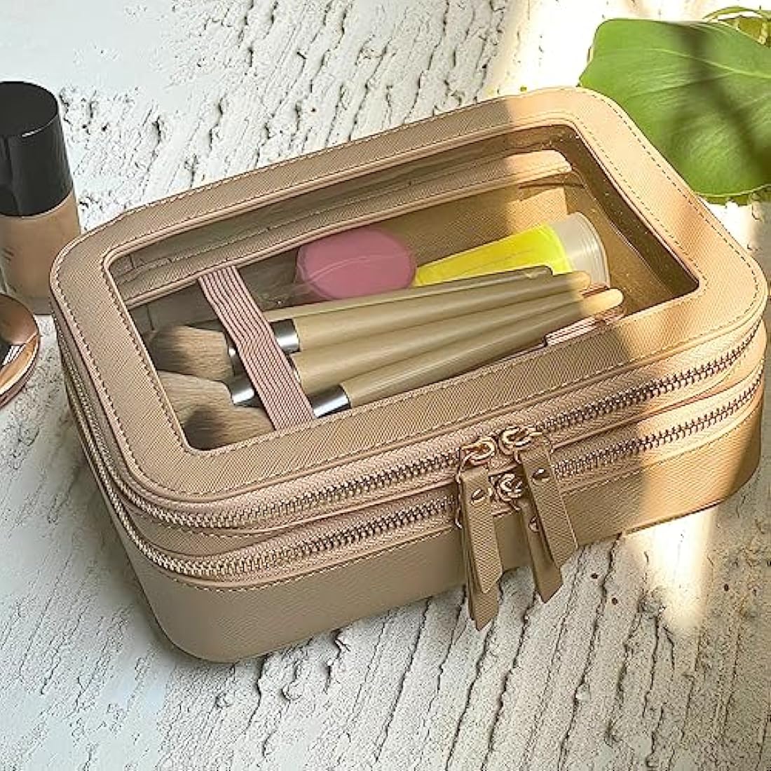 JAZD Clear Makeup Organizer - Cosmetic Bag for Women, Travel & Home - Beige