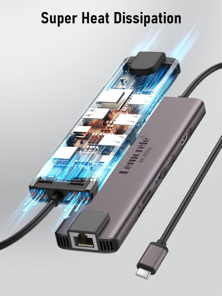 Lemorele 6-in-1 USB C Hub with 4K HDMI, Ethernet, 2 USB Ports, 100W PD Charging for MacBook Pro/Air M1, iPad Pro M1, Switch, Chromecast, PS4