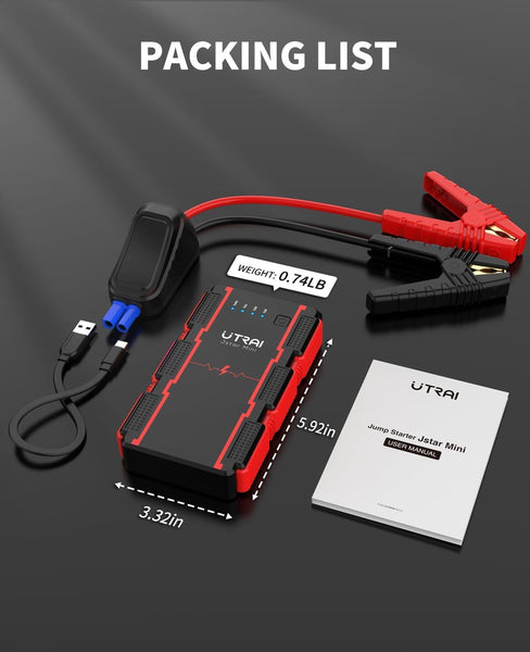 Car Battery Booster Jump Starter Power Pack,UTRAI 4000A Portable Car Jump Starter Power Bank for 12V Vehicles Motorcycle,with LCD Screen/LED Flashlight/QC3.0 (Up to 9L Gas/8.5LDiese)