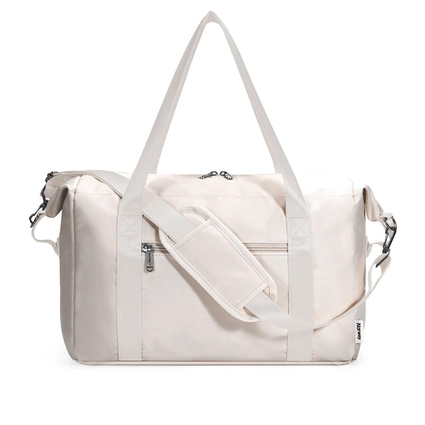 Narwey for Ryanair Cabin Bag 40x20x25 Underseat Ryan Air Bag Foladble Travel Duffel Hospital Carry on Hand Luggage Holdall Weekend Overnight Bag for Women and Men 20L (Beige with Green Straps)