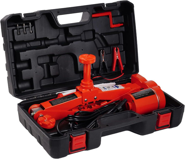 ROGTZ 12V Electric Scissor Jack – Low Profile 3 Tonne Car & Trailer Floor Jack Kit | Emergency Tyre Change & Repair Set with LED Light & Auto‑Lock | Carrying Case Yellow