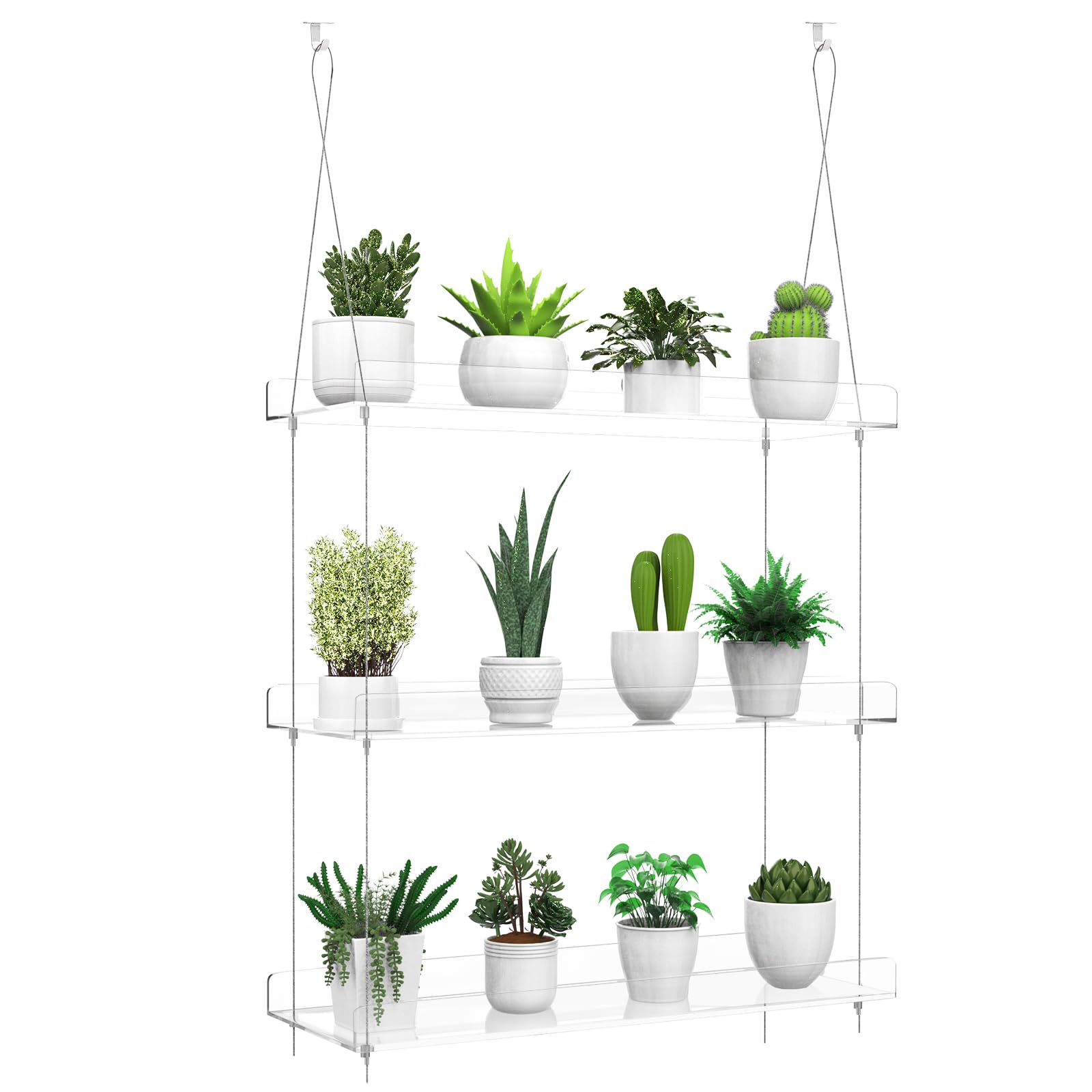 Hanging Clear Acrylic Plant Shelves - 3-Tier Window Wall Stand for Indoor Gardens, Flower, Succulents, Herb, Seedling Organization and Plant Pots