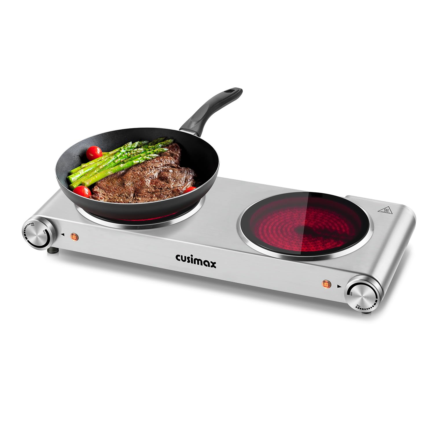 Double Hot Plate, CUSIMAX 2400W Electric Hob Ceramic Hot Plate, Portable Double Camping Hob Infrared Cooktop with Dual Temperature Control, Easy to