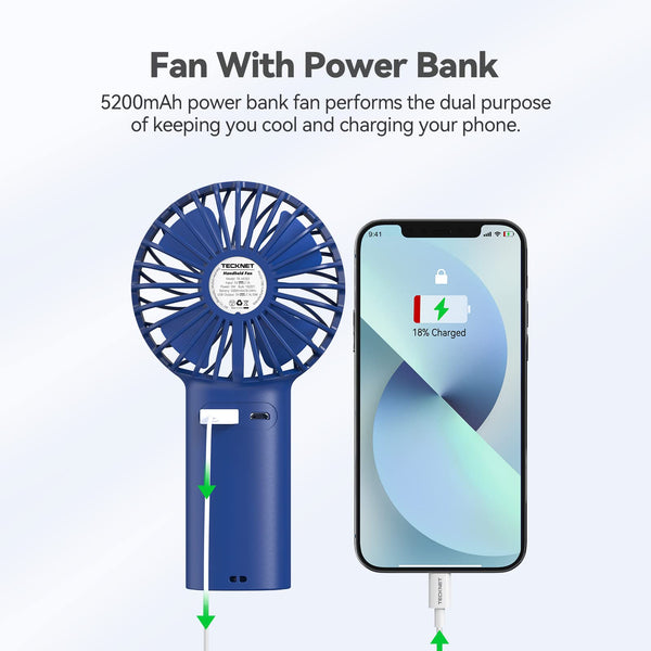 TECKNET Handheld Fan, Portable USB Hand Held Fans Rechargeable Mini with 7000mAh Power Bank, Mini Personal Electric Fan 3 Adjustable Speed Desk Fan for Home/Office/Travel (White)