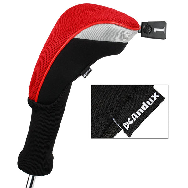 Andux 5pcs/Set Golf 460cc Driver Fairway Wood Club Head Covers Long Neck Black/Red