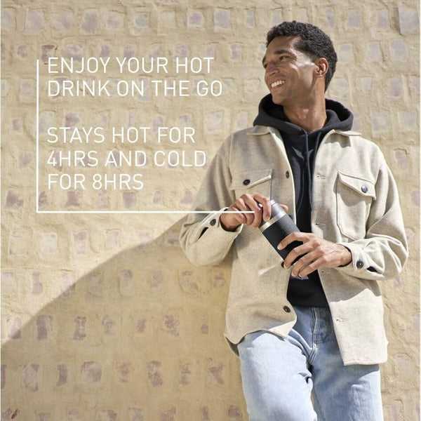 Tefal Travel Mug Classic Black, Comfort Screw Lid, Quick Press, Soft-Touch Sleeve, Travel-Ready, Reusable, 100% Leak-Proof, Keeps Drinks Cold (8 hrs) and Hot (4 hrs), 360° Drinking, N2020210