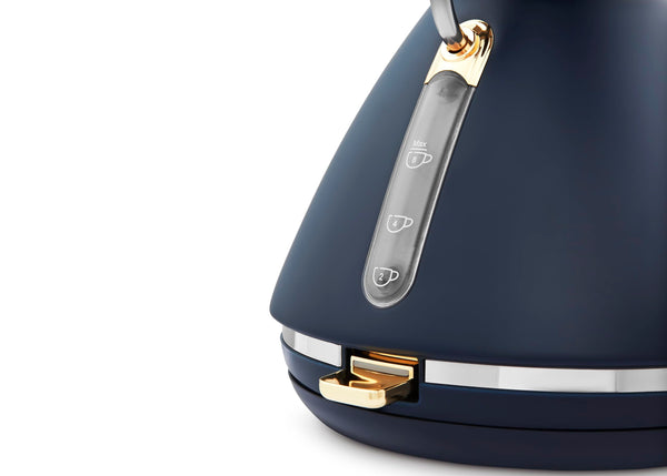 Morphy Richards Accents Pyramid Kettle, 1.5L, Cordless Base, Concealed Element, Water Window, Lid with Ring Pull, 3KW, Navy/Gold, 102045