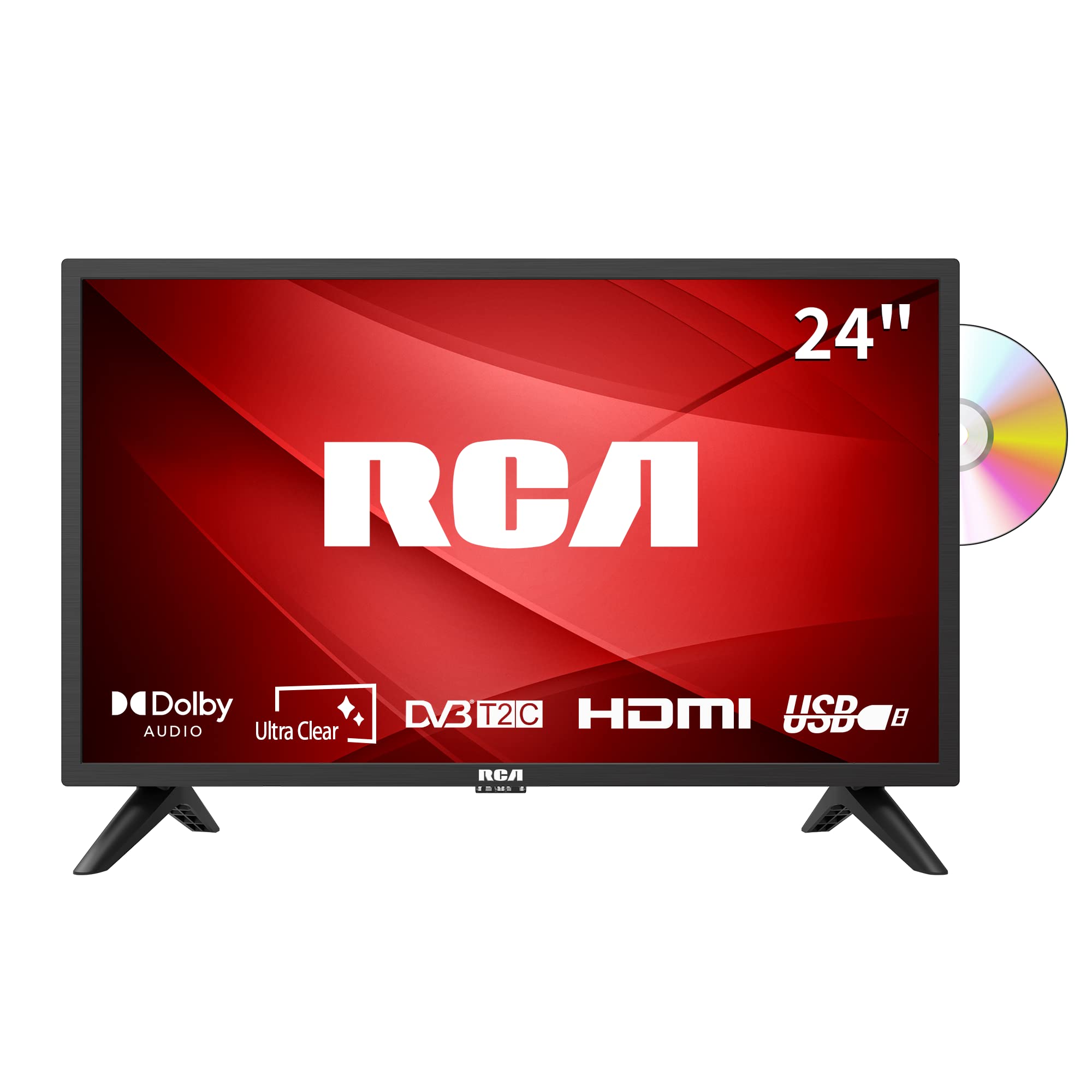 RCA RB24H2CU 24" inchFreeview HD TV DVB-T2/C/S2 Dolby Digital Audio, LED Backlighting Display, HDMI VGA PC SCART USB Travel Small TV for Motorhome and Campervan,Caravans,12 Volt