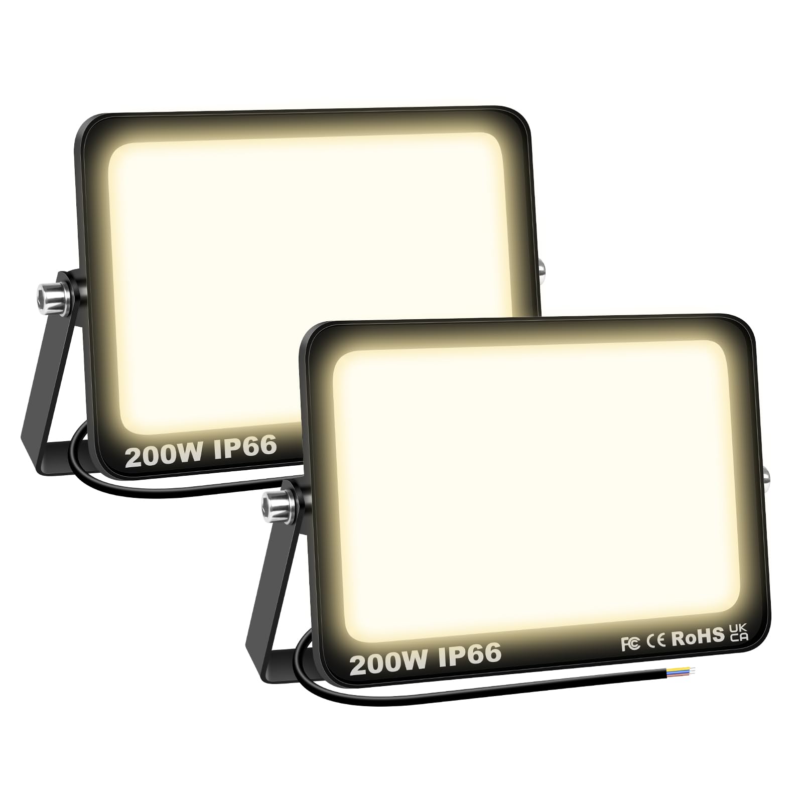 SKYWORLD 2 Pcs Outdoor LED Flood Lights, 200W 20000LM LED Security Lights, IP66 Waterproof, 4000K Daylight Warm White Floodlight Outside Flood lamp