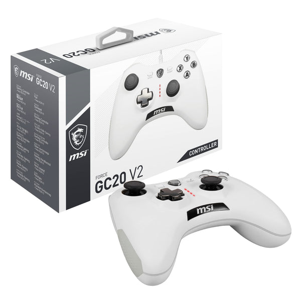 MSI FORCE GC20 V2 WHITE Wired PC Gamepad Controller - Interchangeable D-Pad Covers, Dual Vibration Motors, USB 2.0 - Wired