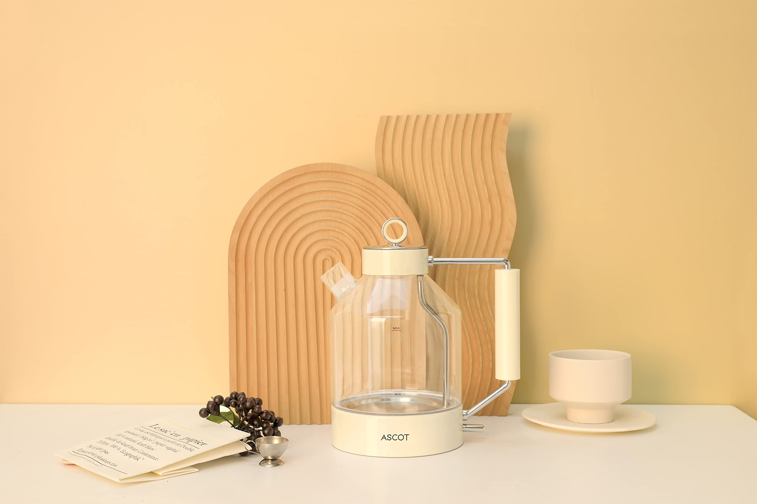 Electric Kettle, ASCOT Glass Electric Tea Kettle 1.5L 2200W Tea Heater & Hot Water Boiler, Borosilicate Glass, BPA-Free, Auto Shut-Off, Boil-Dry