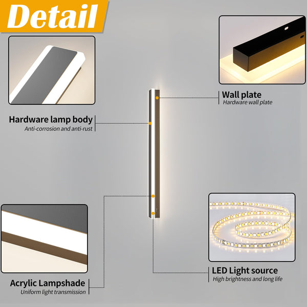 Mikeru 6500k Cool White Outdoor Wall Light, 150cm Modern Porch Wall Light, LED Vertical Long Acrylic Garden Fixture, IP65 Waterproof for Balcony, Living Room, Garage, Patio