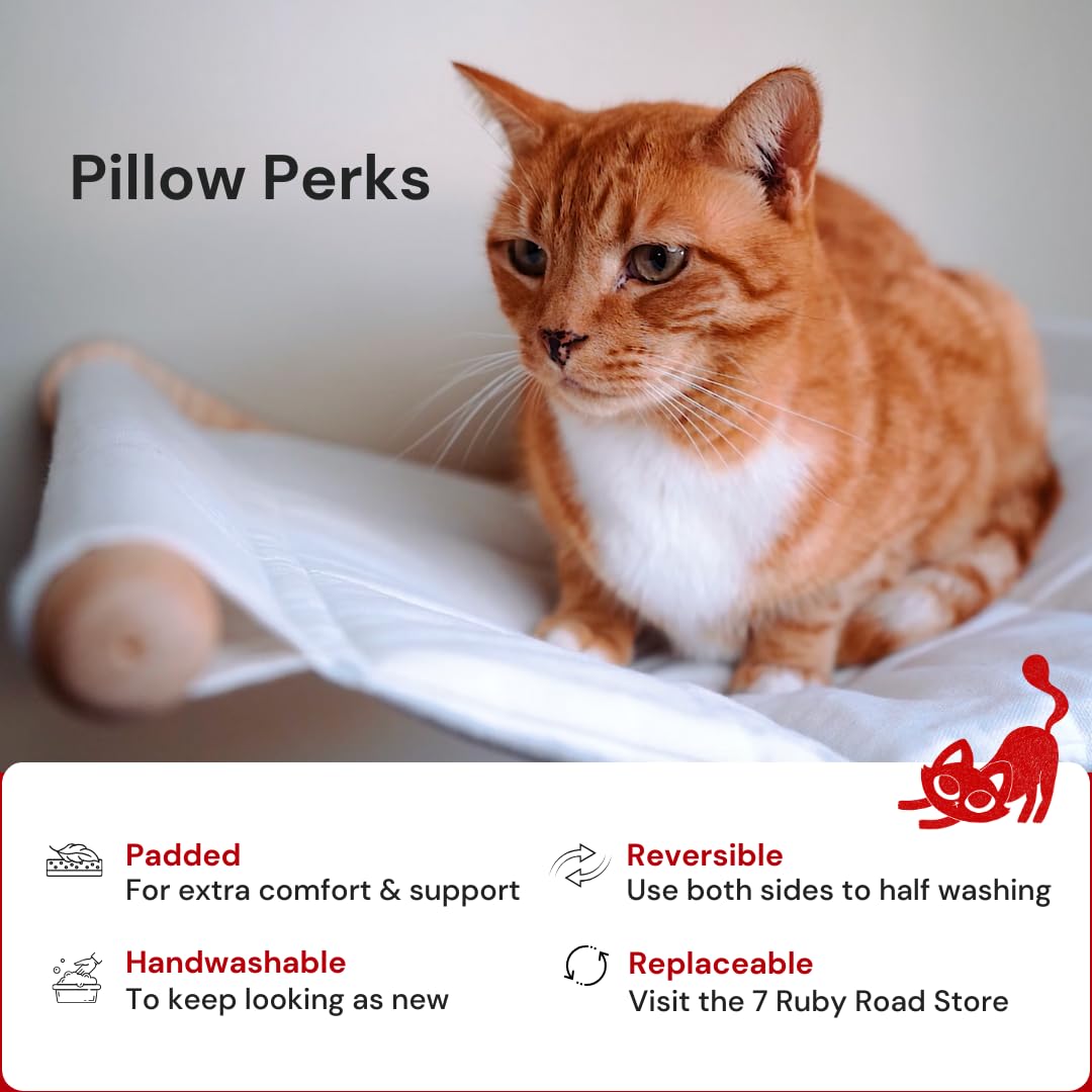 7 Ruby Road Cat Hammock Wall Mounted Shelf with Two Steps Set - Wall Shelves and Perches for Sleeping, Playing, Climbing and Lounging - Modern Cat Bed