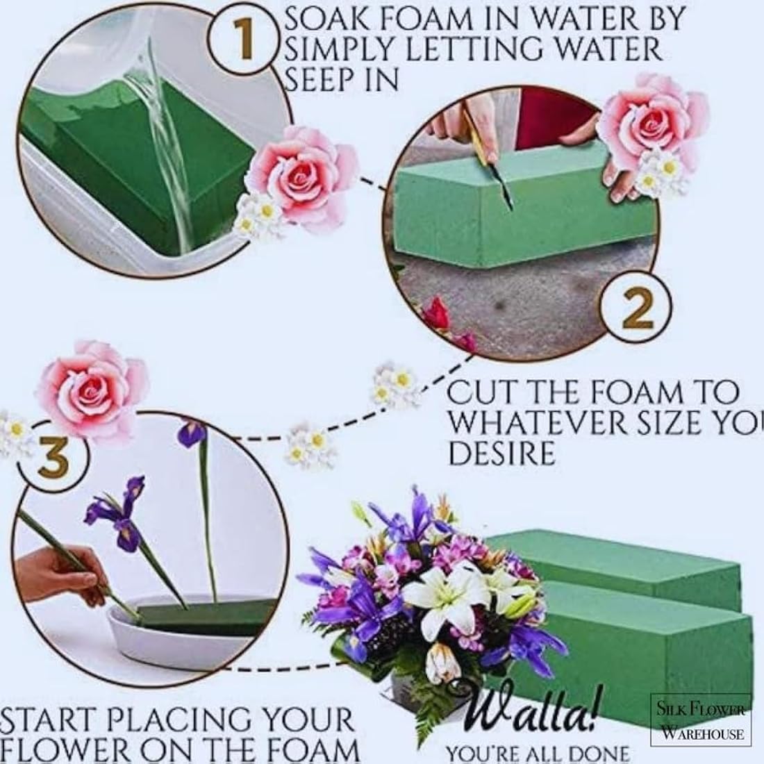 6 Wet Floral Foam Blocks for Fresh Flower Bouquet - Florists Foam Bricks for Artificial Flower Arrangement Supplies - Rectangular Flower Sponge Block