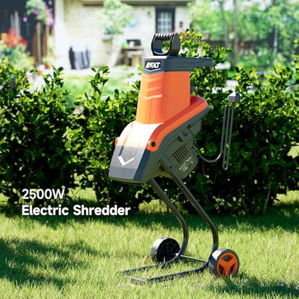 AIVOLT 2500W Garden Shredder, Electric Wood Chipper, Crush up to 45mm, 3600rpm Speed, 10m Power Cable, Reversible Steel Blades with Detachable 50L Collection Bag for Garden Debris, Leaves and Branches