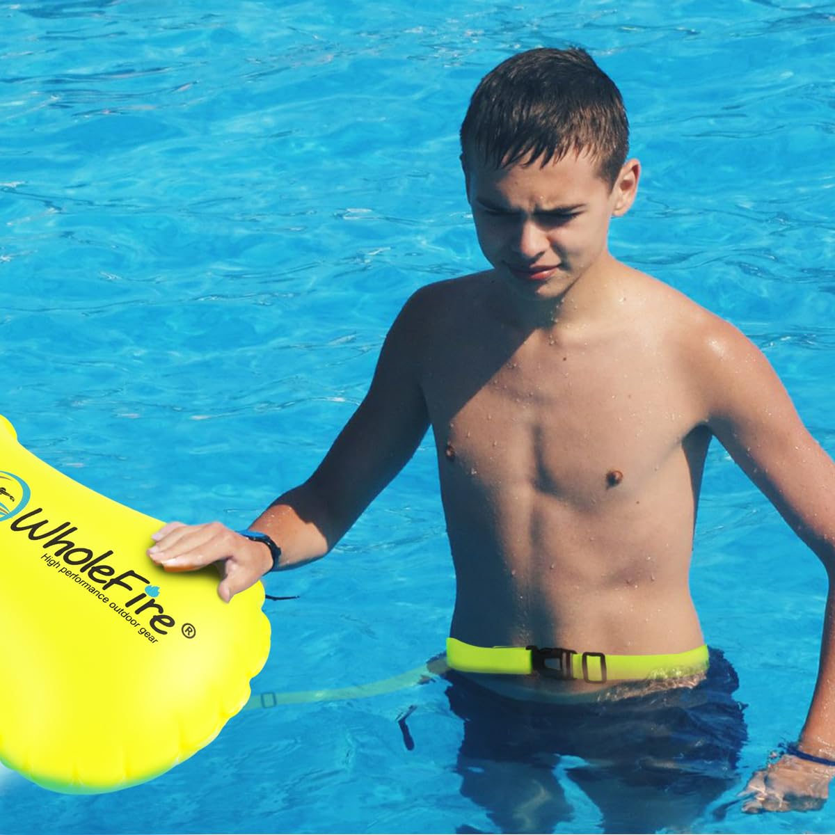 WholeFire 20L Swim Buoy Waterproof Inflatable Dry Bag Swim Safety Float for Water Sports, Open Water Swimmers, Triathletes, Kayakers and Snorkelers