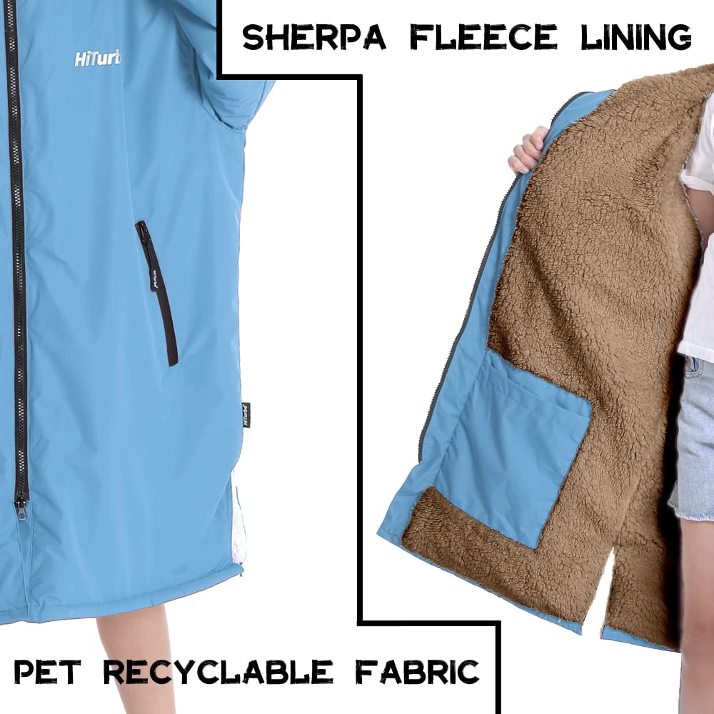 Hiturbo Kids Waterproof Changing Robe: Windproof Warm Swim Robe Oversized Surf Coat with Thick Fleece Lining Blue