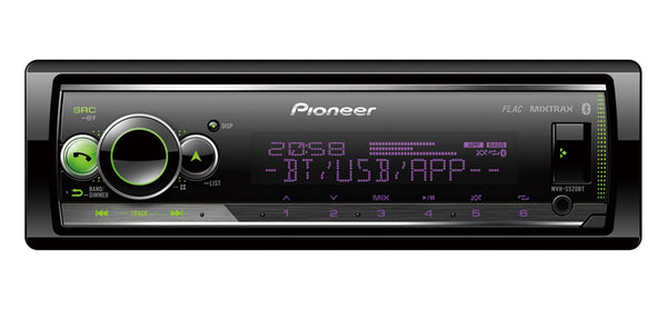 Pioneer MVH-S320BT 1-DIN receiver with Bluetooth, Red illumination, USB, Spotify, Pioneer Smart Sync App and compatible with Android devices.