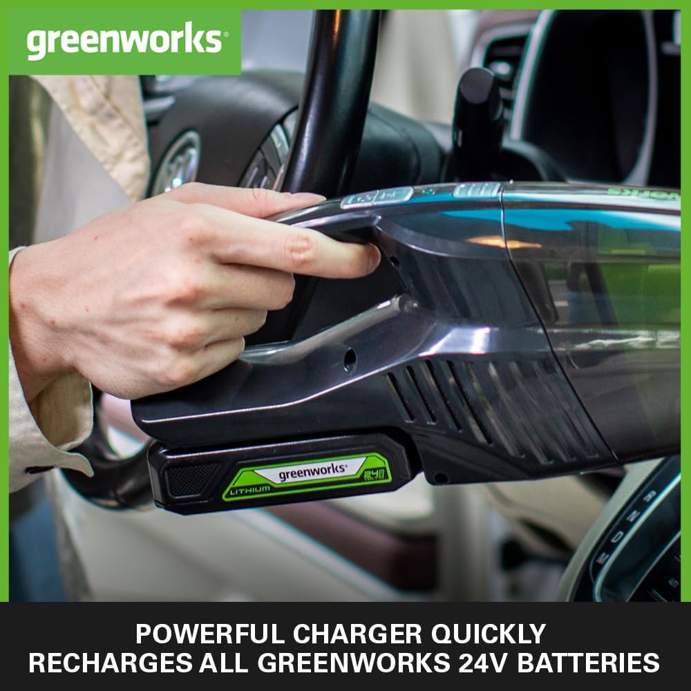 Greenworks 24V Battery and Universal Charger. Original Greenworks Battery Charger for 24V Garden and Power Tools. 2Ah Power Lithium-Ion Battery 60Mins Charge. Battery G24B2 & Charger G24UCC