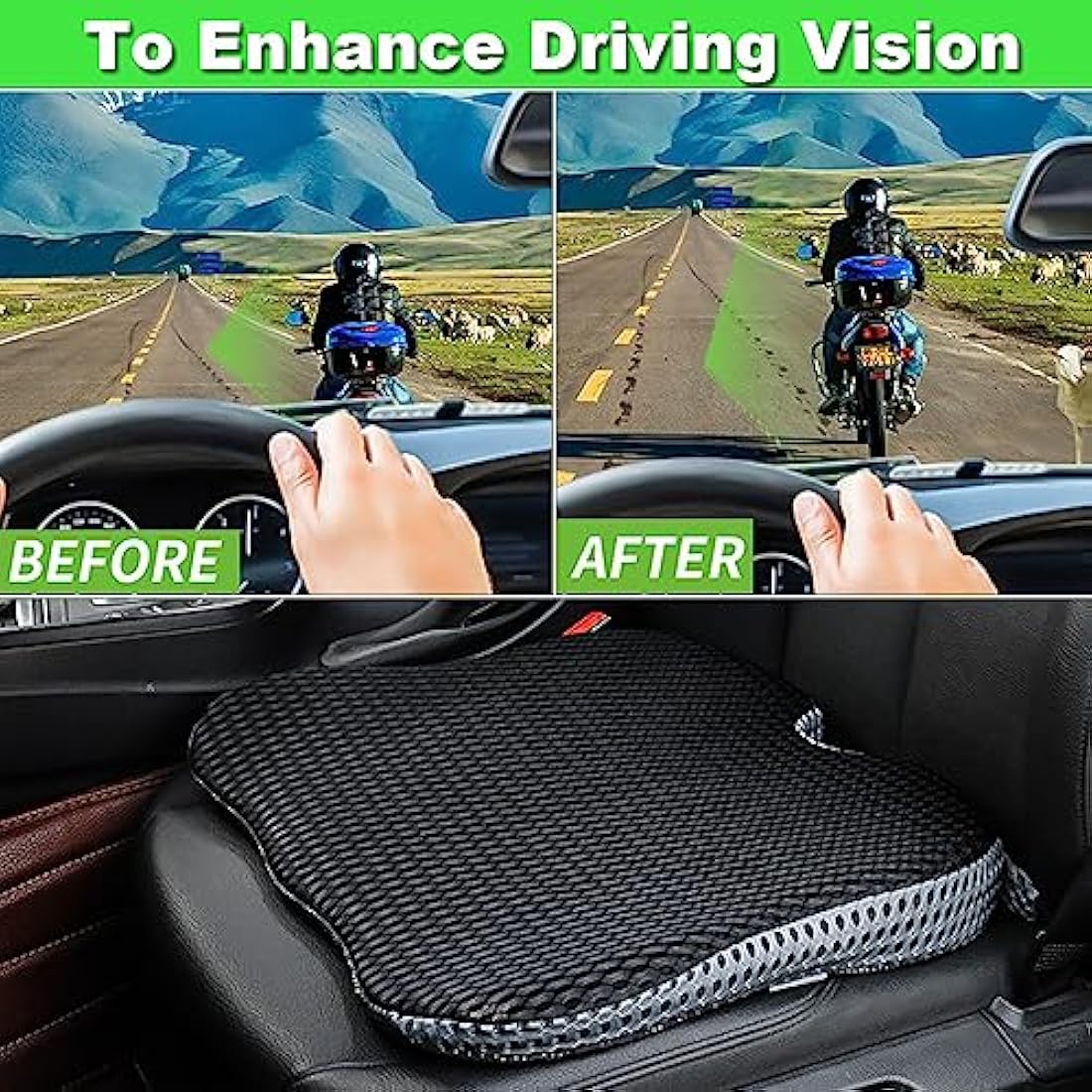 FOUNDCOOL Universal Memory Foam Car Seat Cushion for Driving Wedge Adult Booster Support Driver Seat Cushions Tailbone Back Pain Pressure Relief Office Chair Wheelchair Pad